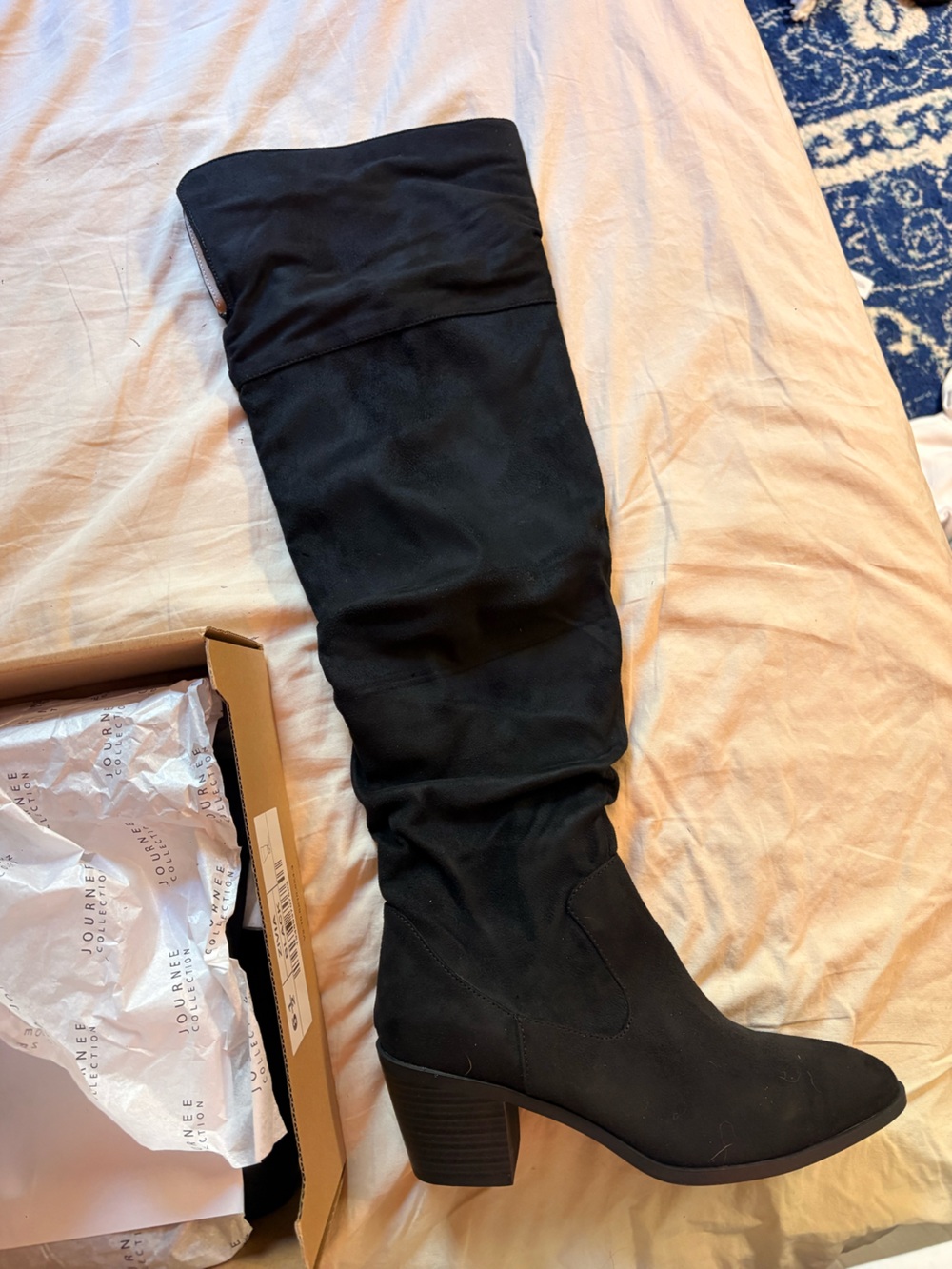Women's Black Over-the-Knee Block Heel Boots